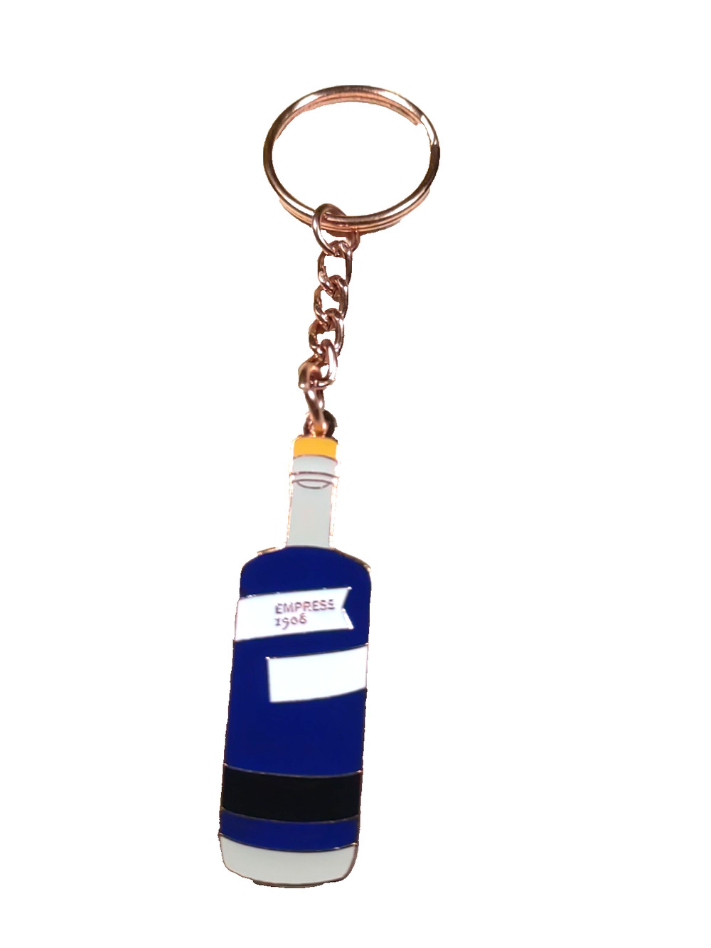 Empress 1908 Metal Bottle Keychain Gold Tone Blue Black